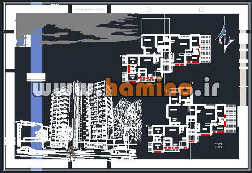 پلان و نقشه های اتوکد برج مسکونی تجاری 12 طبقه